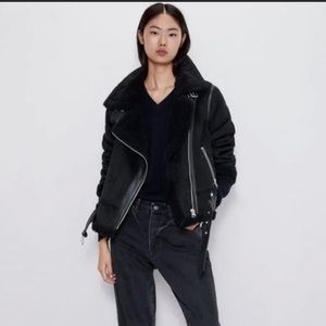 Zara Faux Suede Shearling Biker Moto Jacket (Size M)